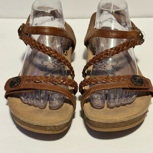 Aetrex Jillian Women’s 10 Braided Quarter Strap Leather Sandals Brown